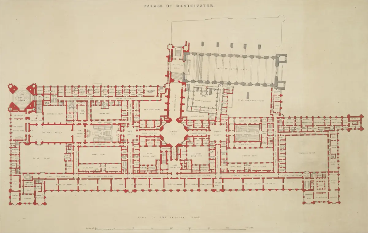 A historic floor plan of the palace