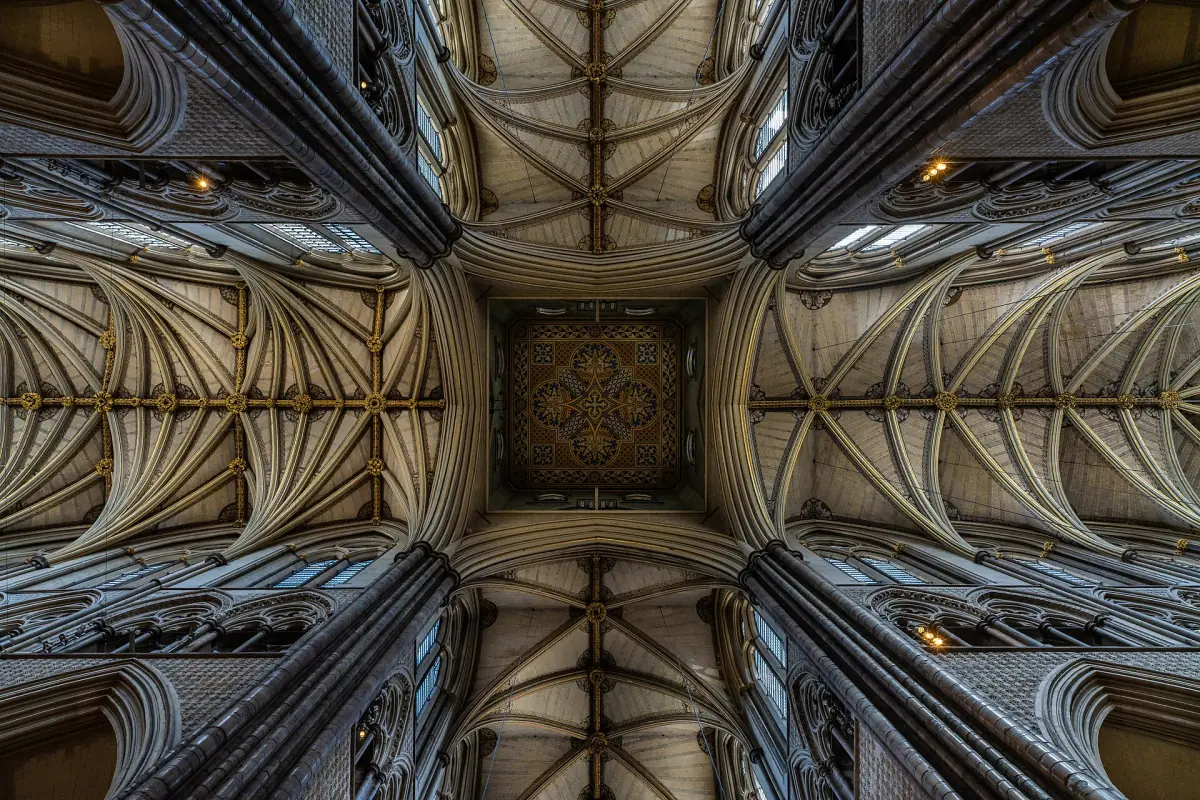 The vaulted ceiling of Westminster Abbey