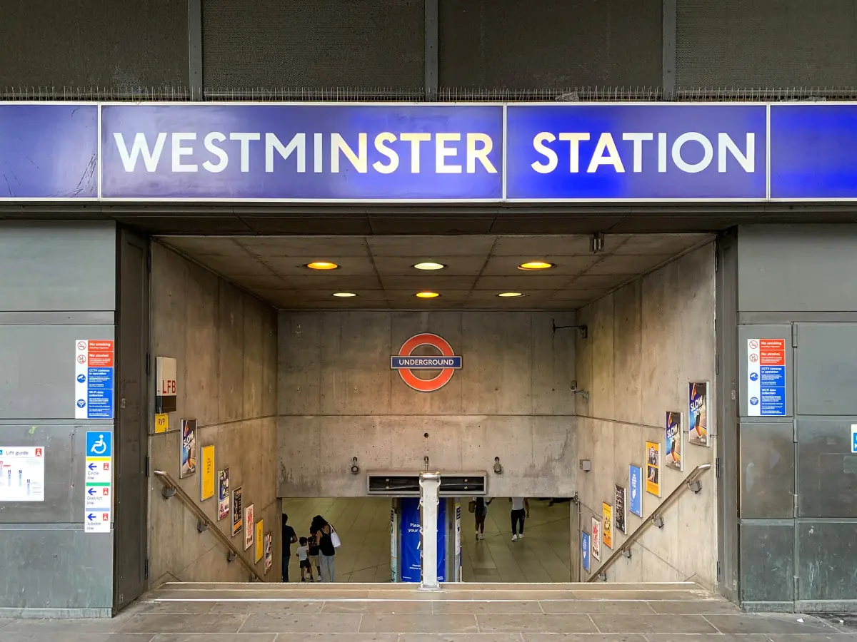 The entrance to Westminster station